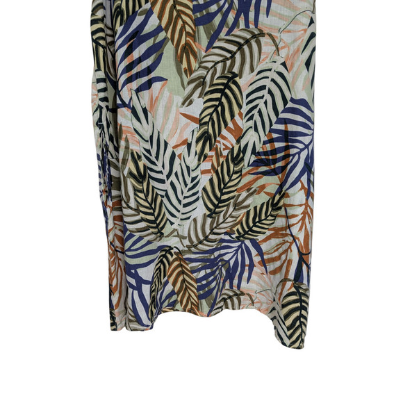 Tahari Dress Womens Medium Linen Sleeveless Leaf Print Summer Tropical V Neck - Picture 8 of 10